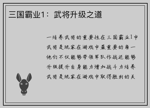 三国霸业1：武将升级之道